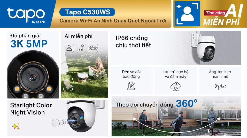 Camera IP Ngoài trời 360 Độ 5MP TP-Link Tapo C530WS