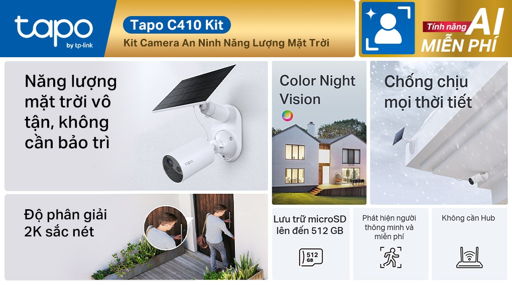 Camera IP Ngoài trời 3MP TP-Link Năng Lượng Mặt Trời Tapo C410 Kit