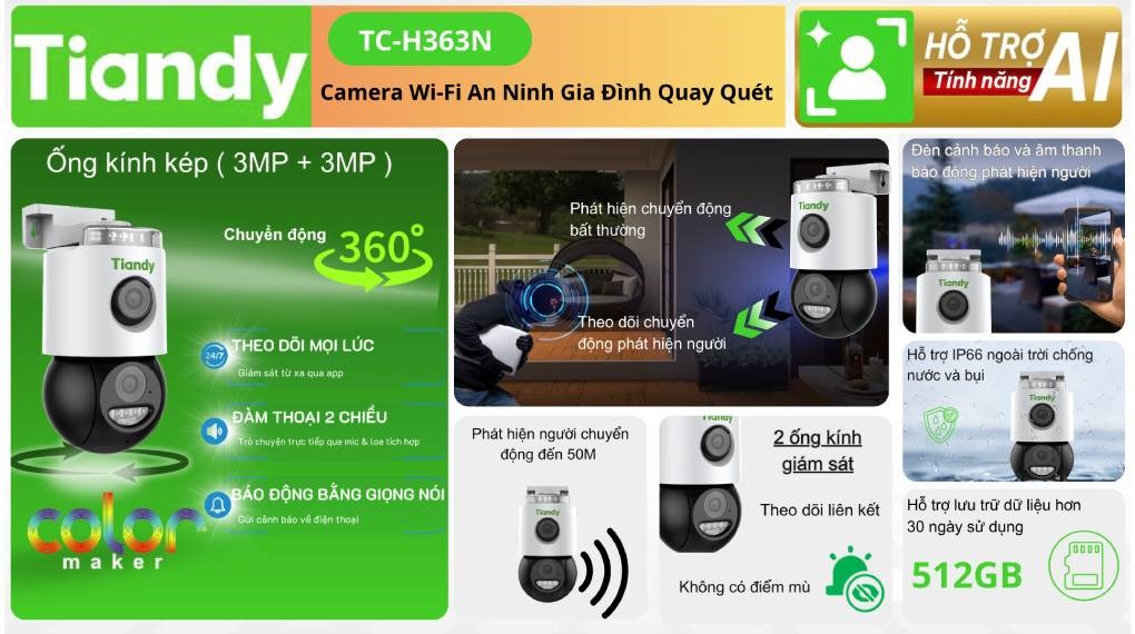 Camera IP Ngoài Trời 360 độ TIANDY TC-H363N Dual
