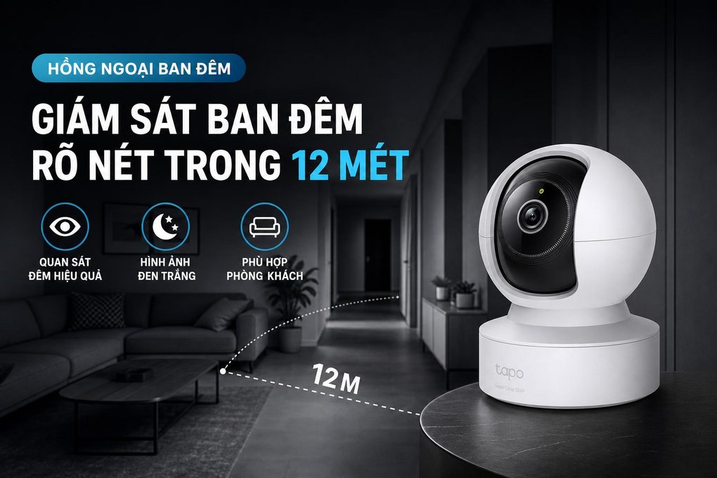 Camera IP 360 Độ 5MP TP-Link Tapo C232 -quan sát ban đêm rõ nét trong 12m