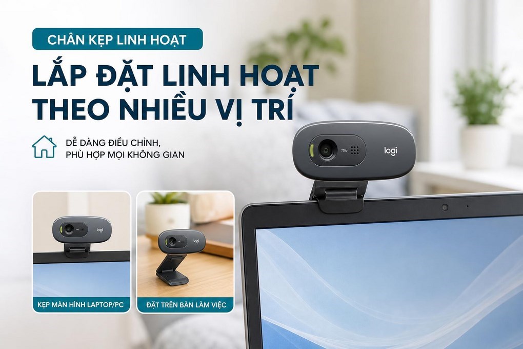 Webcam Logitech HD C270 - lắp đặt linh hoạt