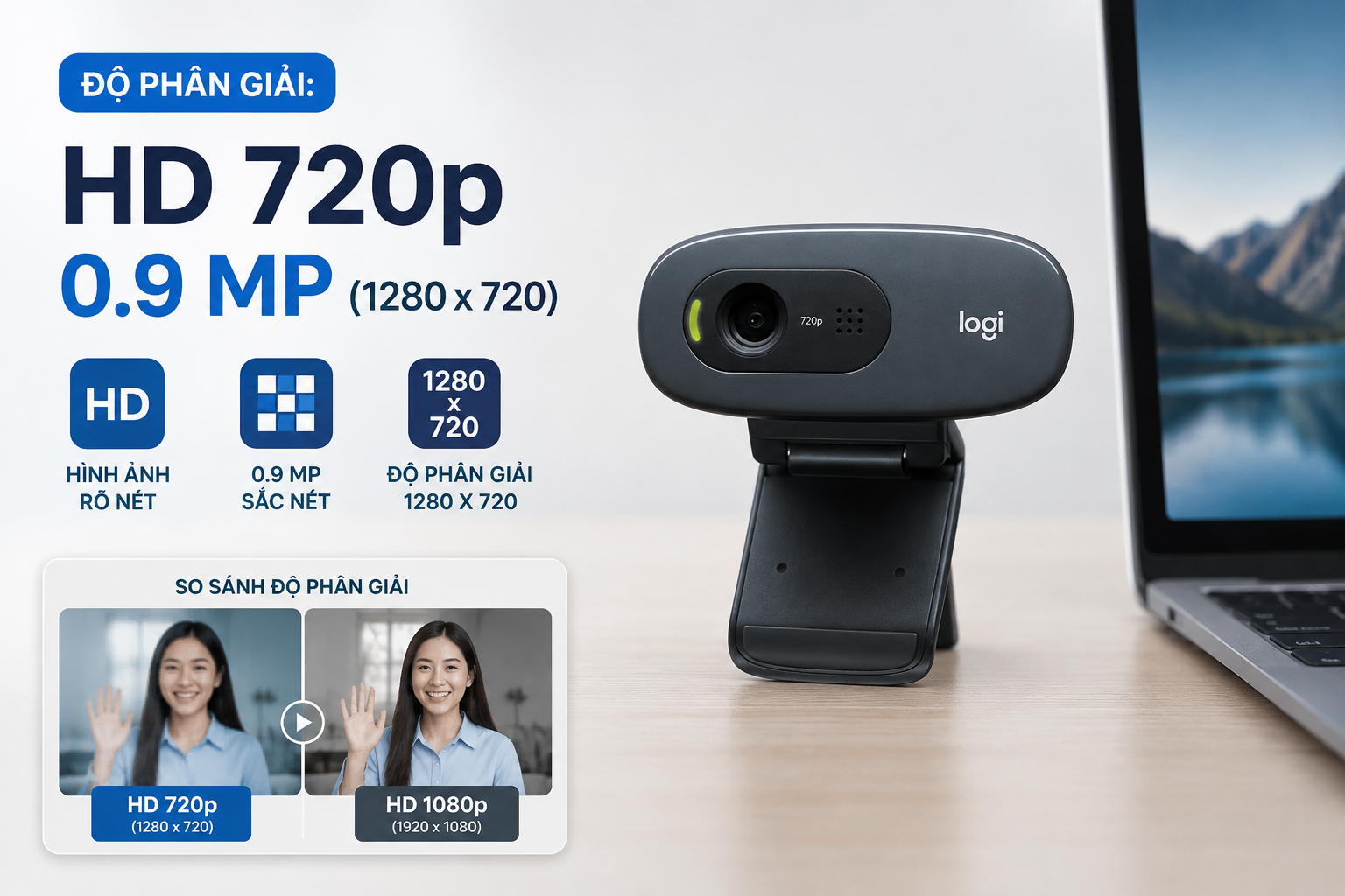 Webcam Logitech HD C270 - độ phân giải HD