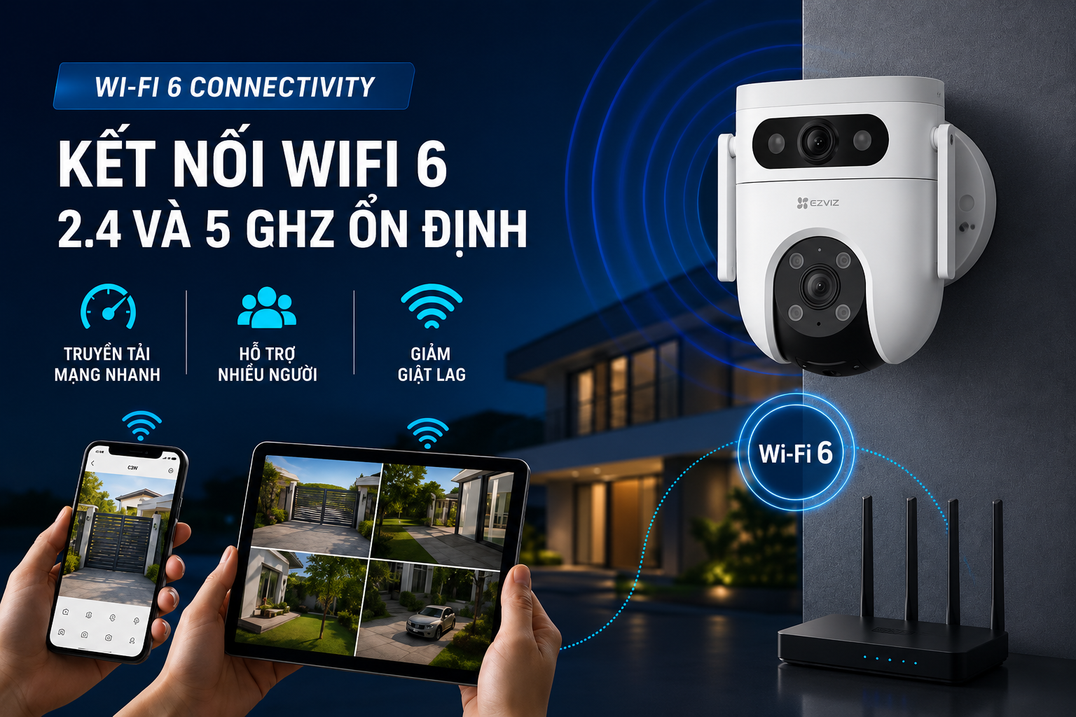 Camera IP Ngoài Trời 360 Độ 5MP Ezviz H9C Dual - kết nối wifi 6