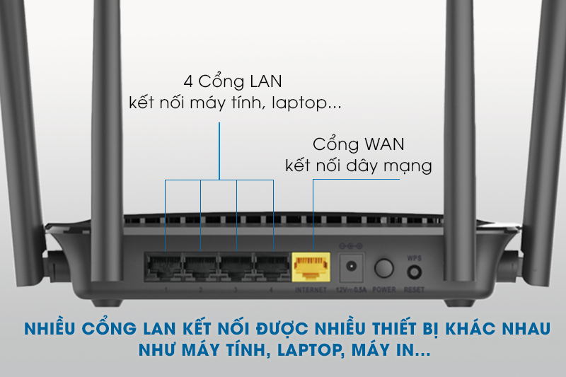1 cổng WAN và 4 cổng mạng LAN cho tốc độ 10/100 Mbps
