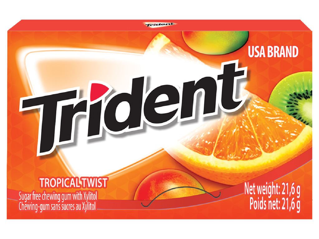 Kẹo gum Trident Ice vị trái cây nhiệt đới hộp 21.6g 6