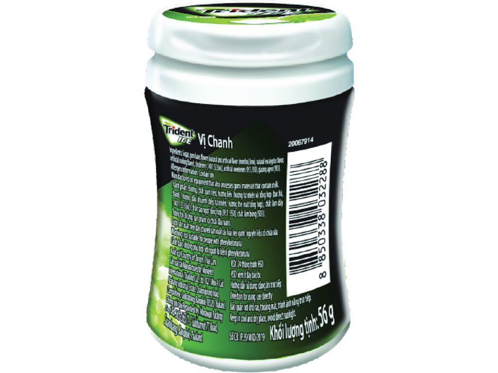 Kẹo gum Trident Ice vị chanh hũ 56g 8