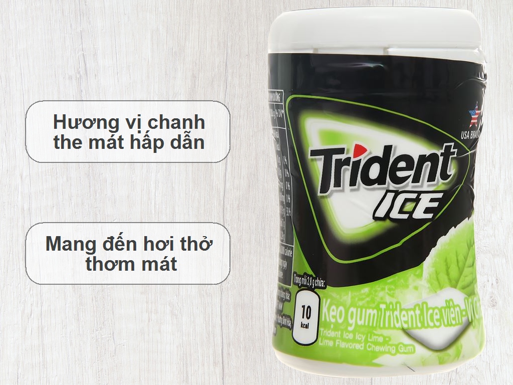 Kẹo gum Trident Ice vị chanh hũ 56g 2