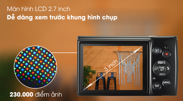 Màn hình LCD 2.7 inch với khoảnh 230.000 điểm ảnh - Máy ảnh Compact Canon Ixus 190