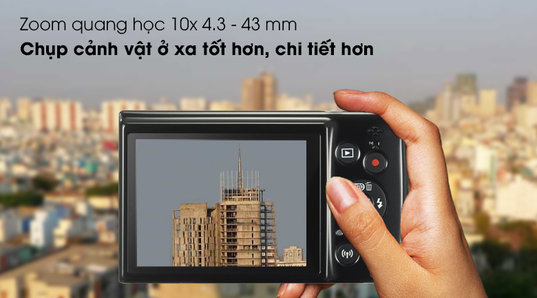 Zoom quang học 10x chụp vật ở xa chi tiết hơn - Máy ảnh Compact Canon Ixus 190