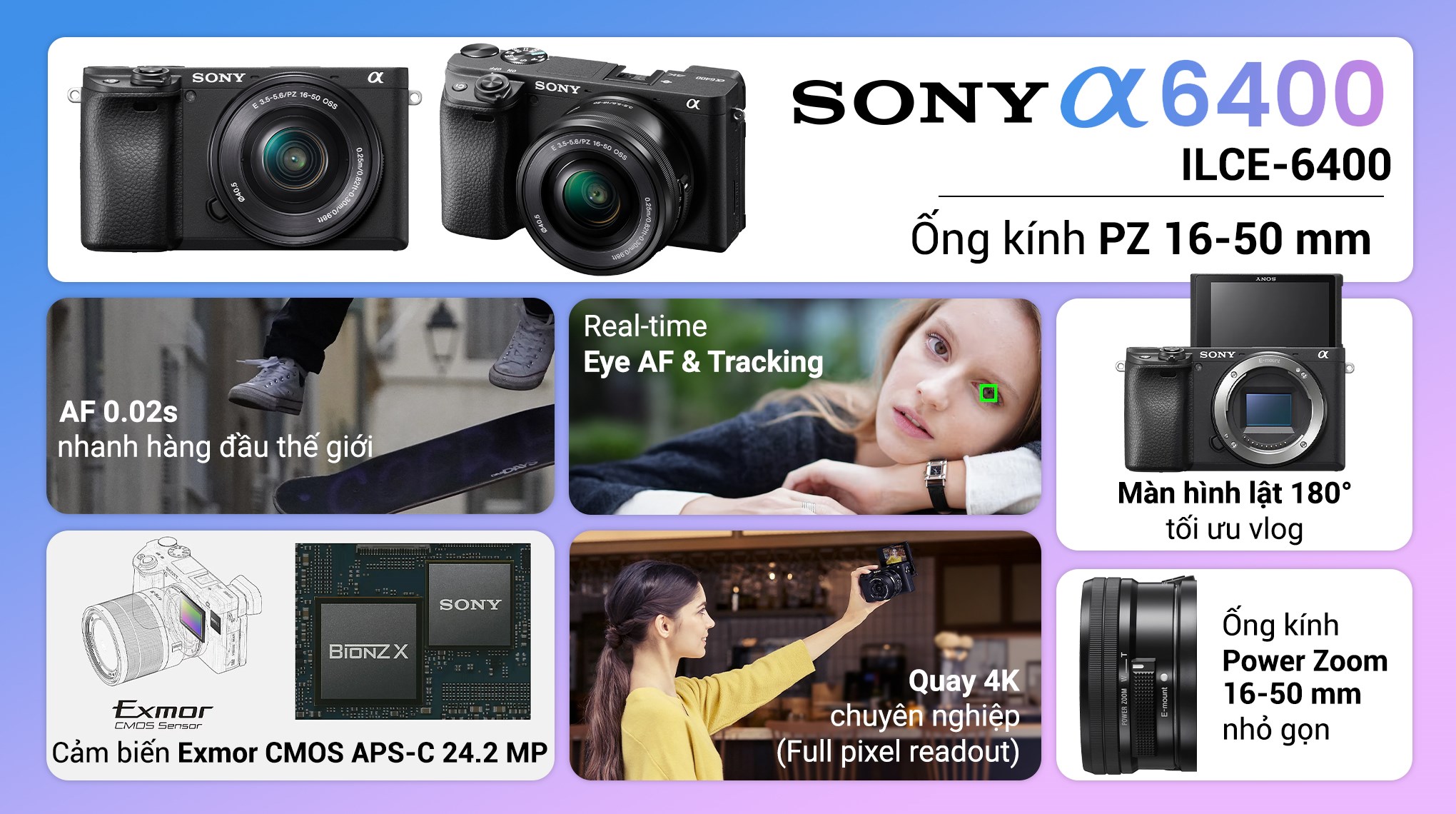 Máy ảnh kỹ thuật số Sony Alpha 6400 ILCE-6400KBQAP2