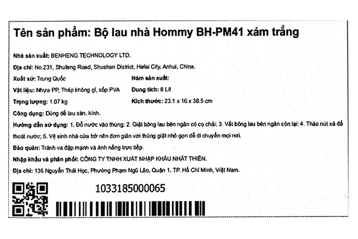 Bộ lau nhà tự vắt Hommy BH-PM41 Màu Trắng - Xám