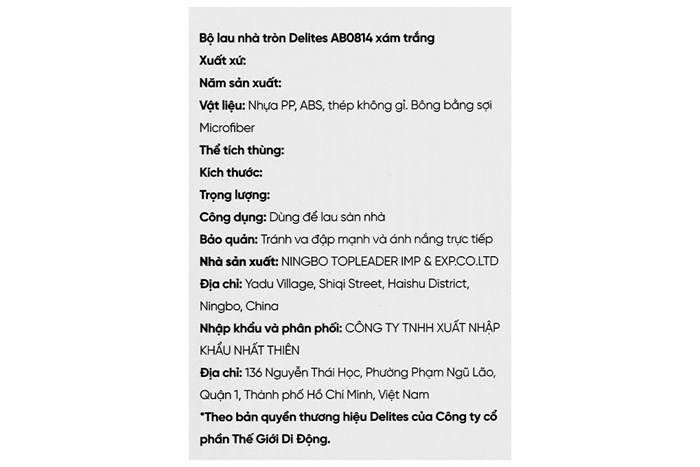 Bộ lau nhà 360 Delites AB0814 Màu Trắng - Xám