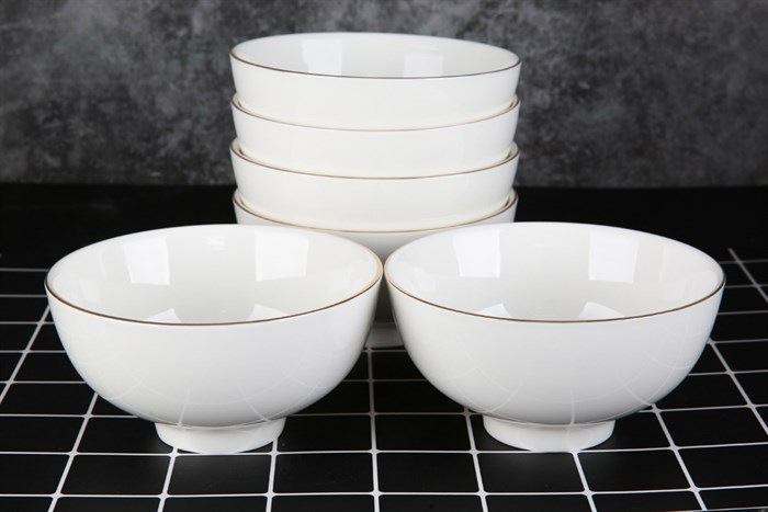 Bộ 12 món tô chén dĩa sứ viền vàng 12K Minh Châu BQ12 Màu Trắng