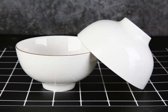 Bộ 12 món tô chén dĩa sứ viền vàng 12K Minh Châu BQ12 Màu Trắng