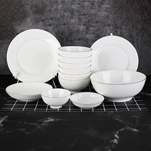 Bộ 12 món tô chén dĩa sứ viền vàng 12K Minh Châu BQ12