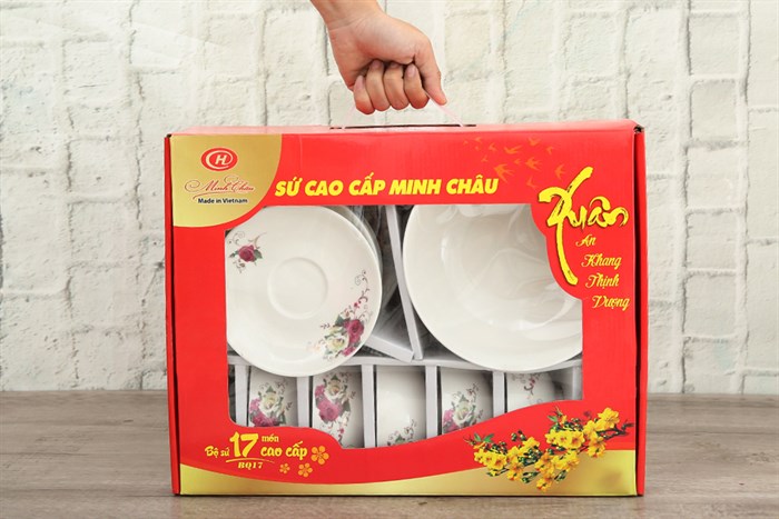 Bộ 17 món tô chén dĩa sứ Minh Châu BQ17 Màu Vàng