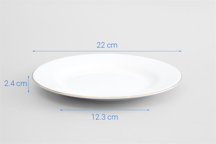 Dĩa cạn sứ viền vàng 12K 22 cm Minh Châu MC-D09 Màu Trắng