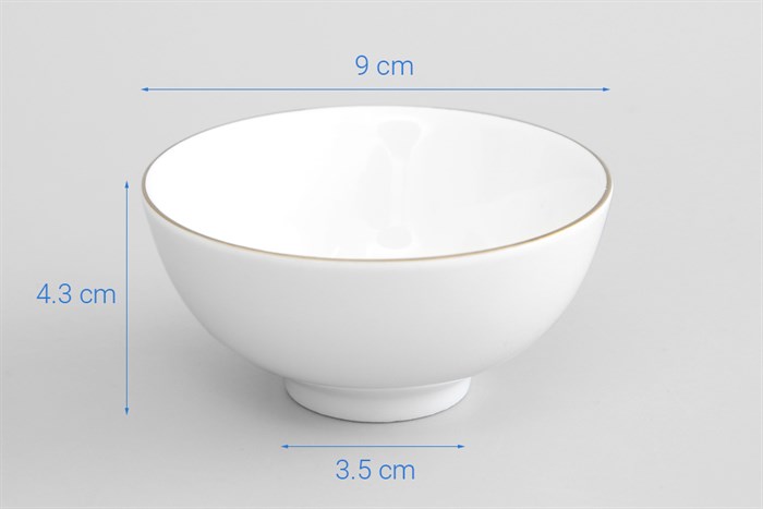 Chén chấm sứ viền vàng 12K 9 cm Minh Châu MC-C03 Màu Trắng