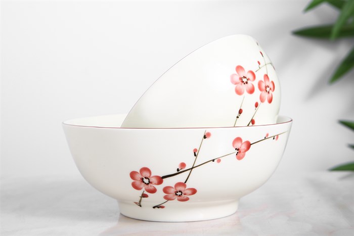 Bộ tô chén dĩa 13 cái UNC UDS132 hoa đào Màu Trắng