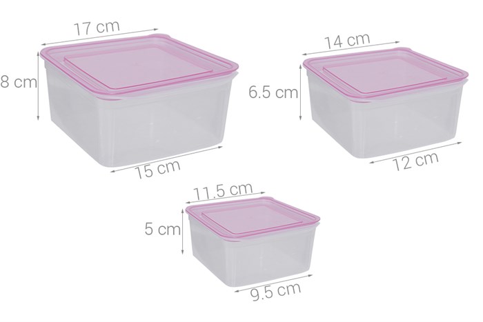 Bộ 3 hộp đựng thực phẩm nhựa Thái Lan 300 - 650 ml - 1.1 lít JCJ-H03-01 Màu Trắng