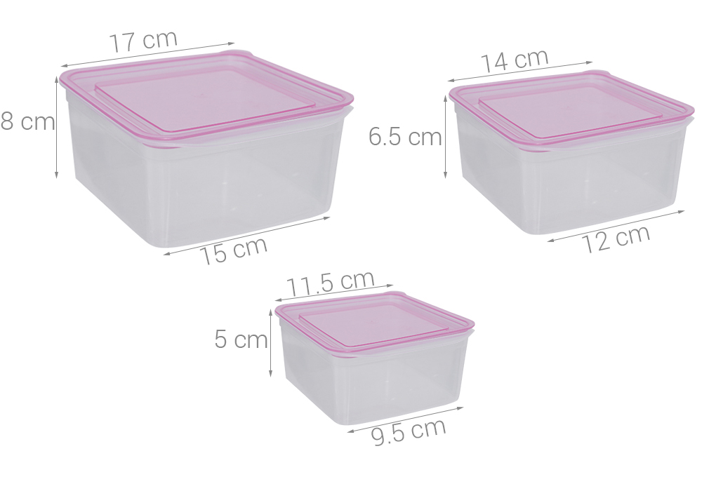 Bộ 3 hộp đựng thực phẩm nhựa Thái Lan 300 - 650 ml - 1.1 lít JCJ-H03-01 Màu Trắng