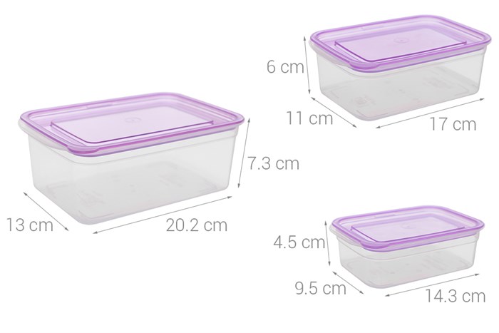 Bộ 3 hộp đựng thực phẩm nhựa Thái Lan 300 ml - 650 ml - 1.05 lít JCJ HN002-3 Màu Trắng