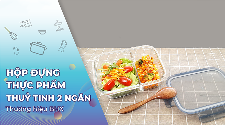 Hộp đựng cơm 2 ngăn thuỷ tinh 1 lít BHX DL-GPK14-2