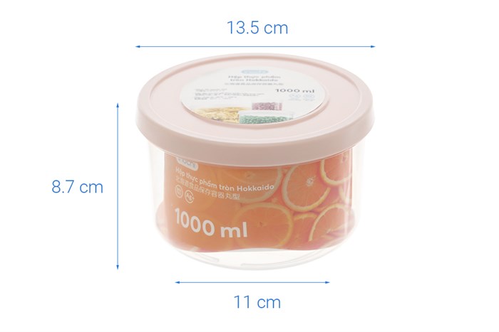 Hộp đựng thực phẩm nhựa 1000 ml Hokkaido Inochi HIN.HOTR.1000ZZ1 Màu Hồng