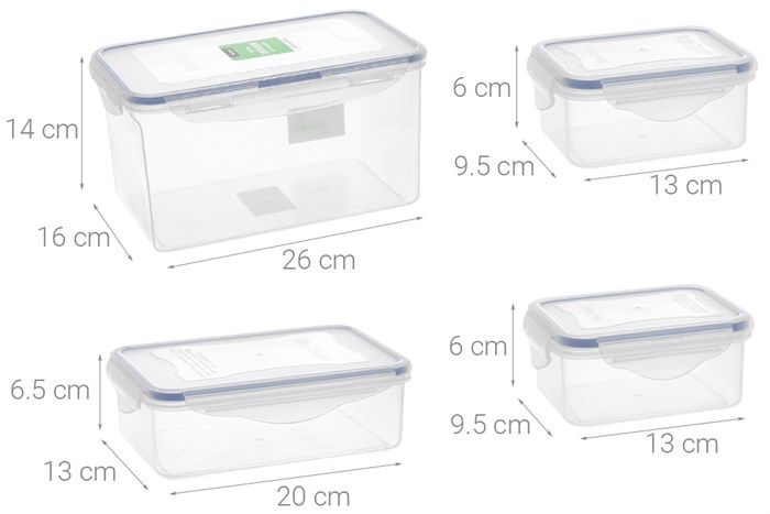 Bộ 4 hộp đựng thực phẩm nhựa Biozone SH KB-CO4PO4 Màu Trắng