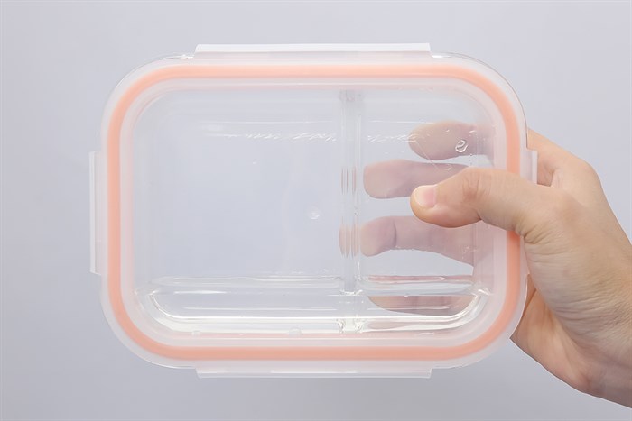 Hộp đựng thực phẩm thủy tinh hai ngăn 570 ml Hommy HSG640RC Màu Cam