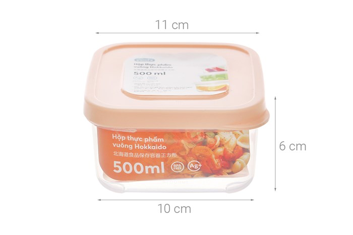 Hộp đựng thực phẩm nhựa 500 ml Hokkaido Inochi HIN.HOVU.0500ZZ1 Màu Cam