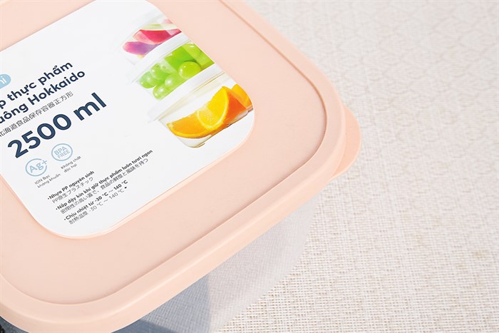 Hộp đựng thực phẩm nhựa 2500 ml Hokkaido Inochi HIN.HOVU.2500ZZ1 Màu Cam