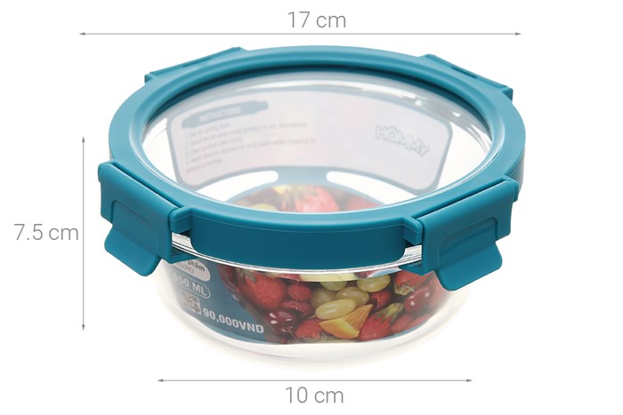 Hộp đựng thực phẩm thủy tinh 650 ml Hommy ID650RD Màu Xanh Dương