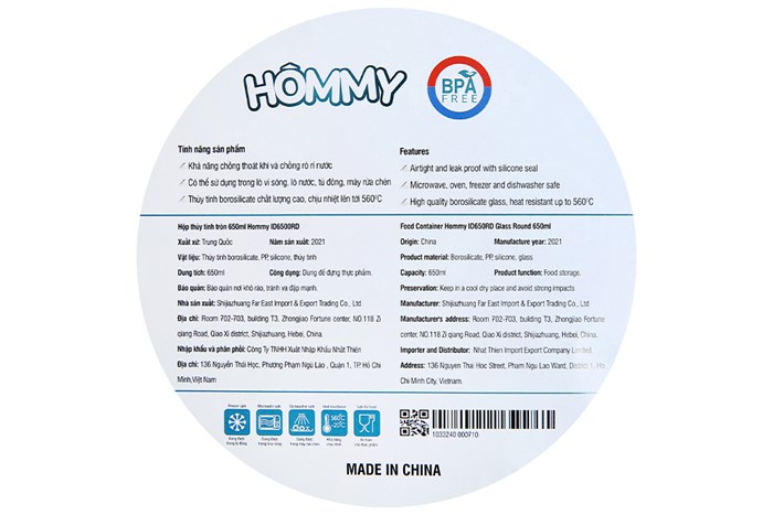 Hộp đựng thực phẩm thủy tinh 650 ml Hommy ID650RD Màu Xanh Dương