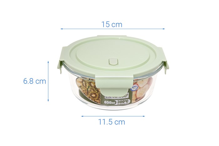 Hộp đựng thực phẩm thủy tinh 650 ml Hommy GB13G17150AN Màu Xanh lá