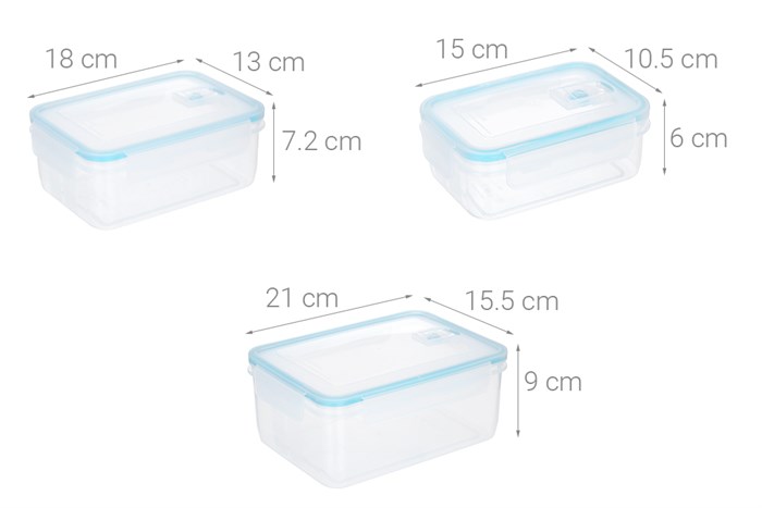 Bộ 3 hộp đựng thực phẩm nhựa Hommy JCJ-99114S Màu Xanh Dương