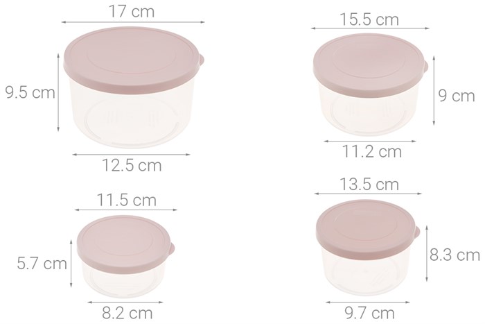Bộ 4 hộp đựng thực phẩm nhựa 500-1000-1500-2000 ml Inochi Hokkaido Màu Hồng