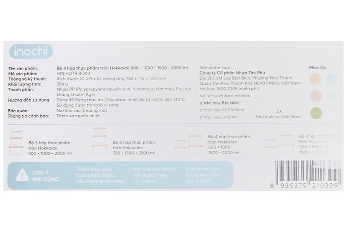 Bộ 4 hộp đựng thực phẩm nhựa 500-1000-1500-2000 ml Inochi Hokkaido Màu Hồng