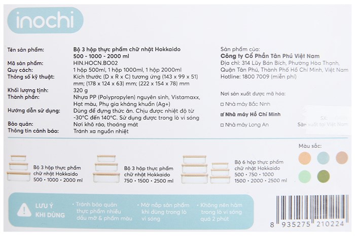 Bộ 3 hộp đựng thực phẩm nhựa 2000 ml Inochi Hokkaido Màu Xanh Dương