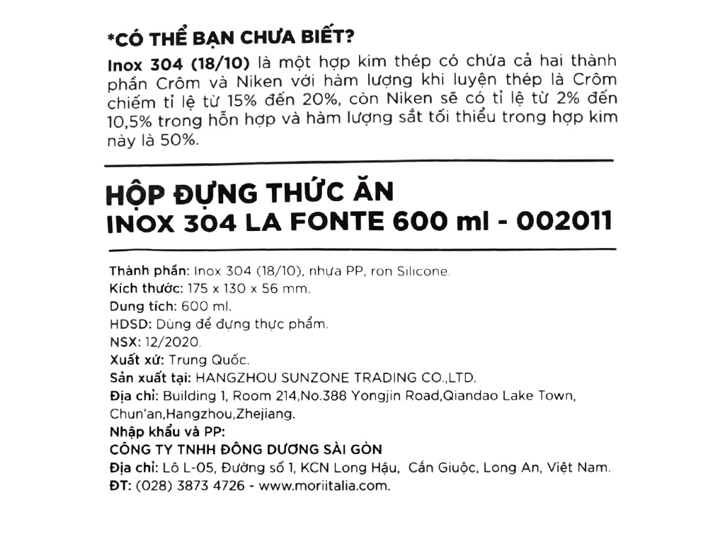 Hộp đựng thức ăn inox LA FONTE 002011 600ml 7