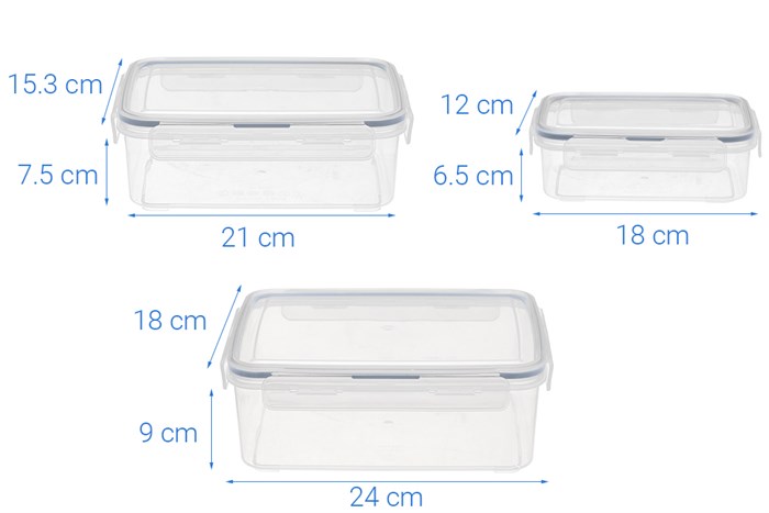 Bộ 3 hộp đựng thực phẩm nhựa Delites PN3246 Màu Trắng