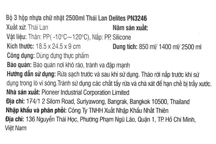 Bộ 3 hộp đựng thực phẩm nhựa Delites PN3246 Màu Trắng