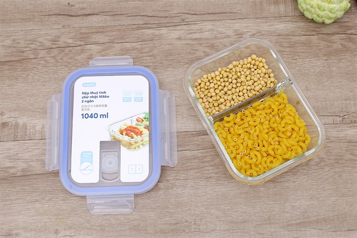 Hộp đựng thực phẩm thủy tinh 2 ngăn 1040 ml Nikko Màu Trắng