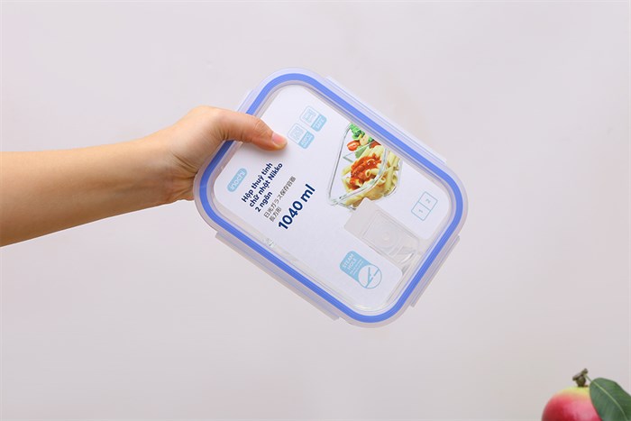 Hộp đựng thực phẩm thủy tinh 2 ngăn 1040 ml Nikko Màu Trắng
