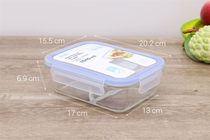 Hộp đựng thực phẩm thủy tinh 2 ngăn 1040 ml Nikko Màu Trắng