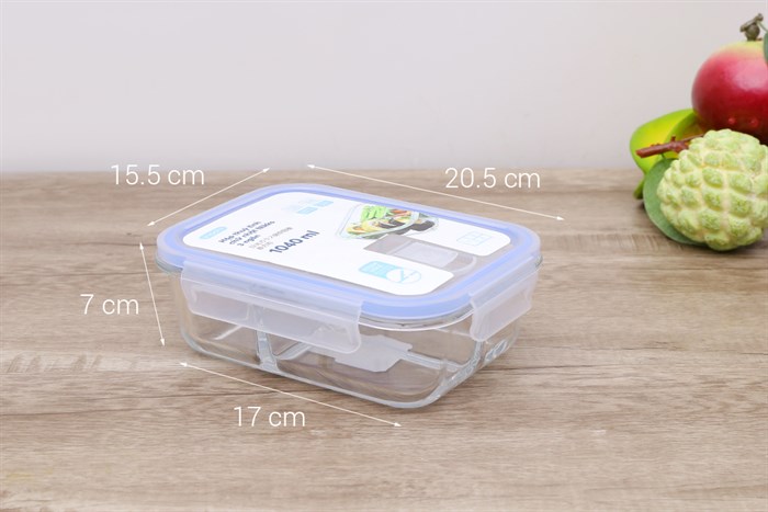 Hộp đựng thực phẩm thủy tinh 3 ngăn 1040 ml Nikko Màu Trắng