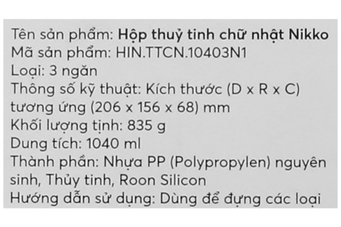 Hộp đựng thực phẩm thủy tinh 3 ngăn 1040 ml Nikko Màu Trắng