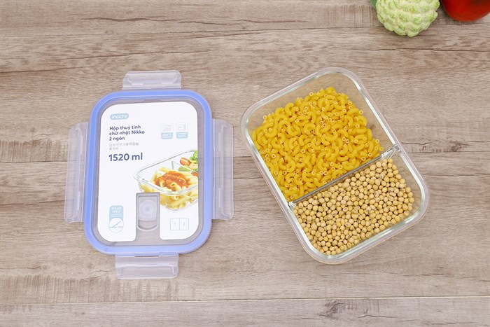 Hộp đựng thực phẩm thủy tinh 2 ngăn 1520 ml Nikko Màu Trắng