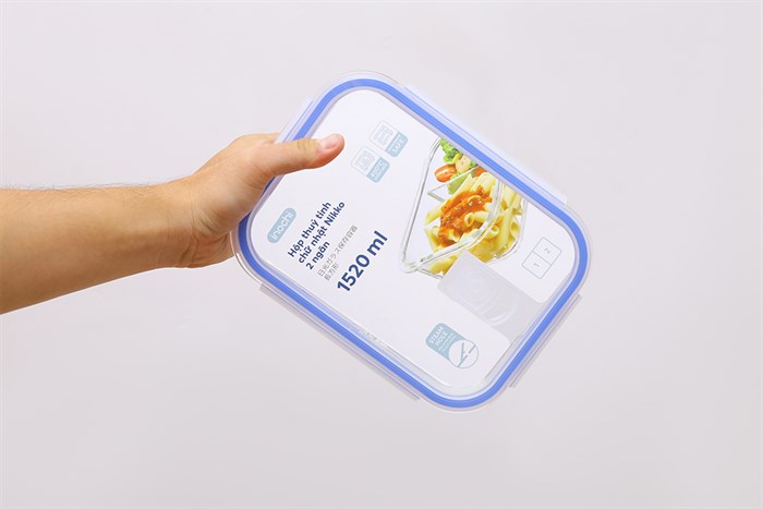 Hộp đựng thực phẩm thủy tinh 2 ngăn 1520 ml Nikko Màu Trắng