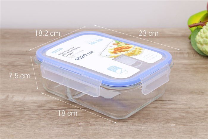 Hộp đựng thực phẩm thủy tinh 2 ngăn 1520 ml Nikko Màu Trắng